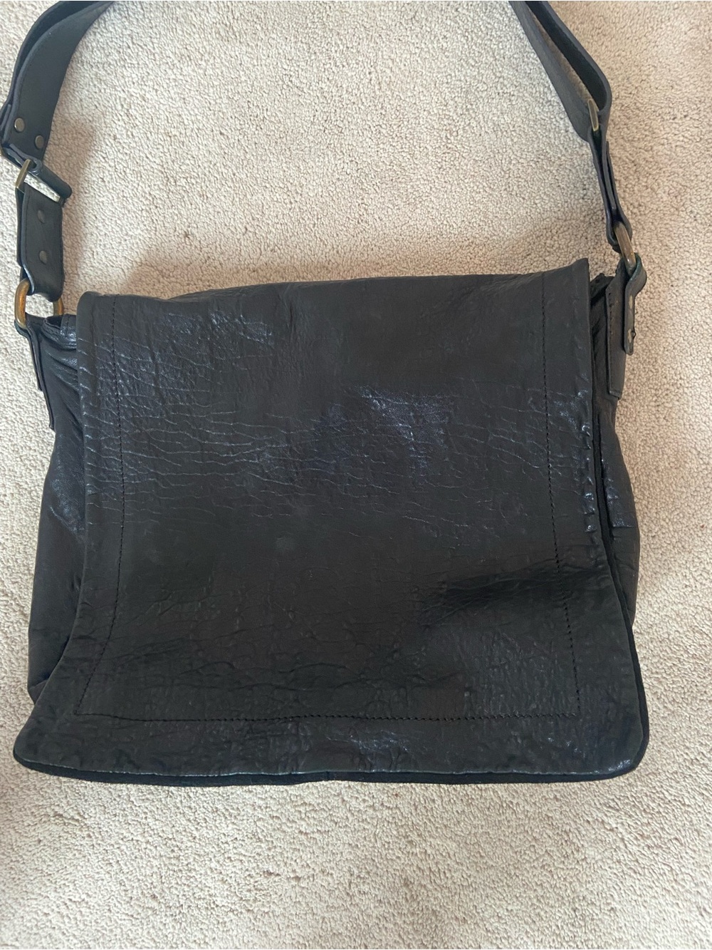 Beautiful Vintage Black Leather Large Italian Messenger Bag Gianni Notaro - Picture 14 of 14